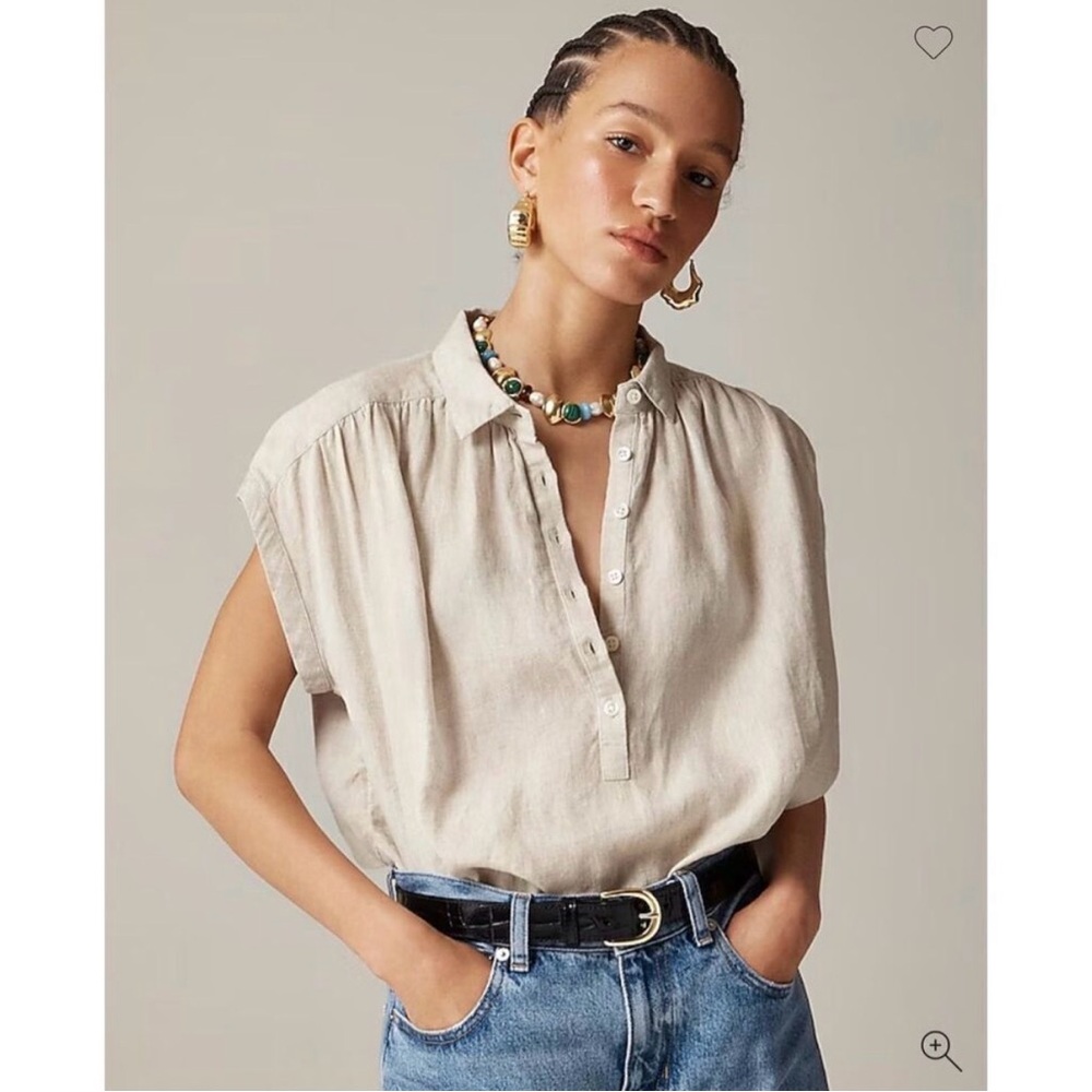 J. Crew NEW Capitaine shirt in Baird McNutt Irish linen XL Flax‎ Beige Top
